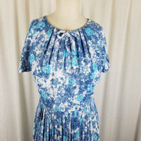 Vintage Wilshire of Boston Blue Floral Twirl Day Dress Womens XS S 40s 50s MCM