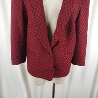 Calvin Klein Studio Red Wool Black Diamond Jacket Blazer Womens 10 USA Vintage