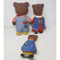 Vintage 3 Little Bears Stuffed Animals Plush Lot Cut & Sew Fabric Panels Denim