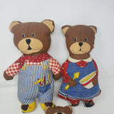 Vintage 3 Little Bears Stuffed Animals Plush Lot Cut & Sew Fabric Panels Denim