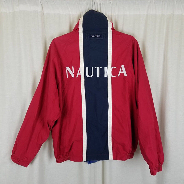 Nautica Reversible Spellout Windbreaker Jacket Mens M Racing Stripes Colorblock