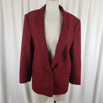 Calvin Klein Studio Red Wool Black Diamond Jacket Blazer Womens 10 USA Vintage