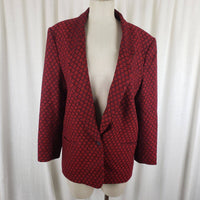 Calvin Klein Studio Red Wool Black Diamond Jacket Blazer Womens 10 USA Vintage