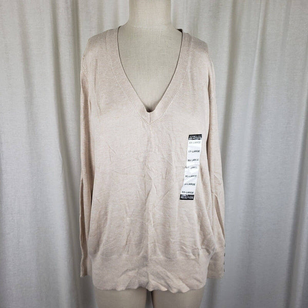 Kenneth Cole Reaction Lightweight Knit V-Neck Sweater Womens XL Oatmeal SA7001