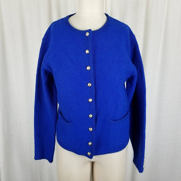 Karen Scott Cobalt Blue Boiled Wool Heavyweight Sweater Cardigan Jacket Women PM