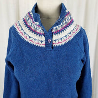Pandora Scotchkin Wool Nordic Fair Isle Knit Henley Sweater Womens S M Jumper