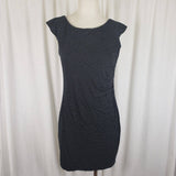 Loft Outlet Black White Birdseye Side Ruched Cap Sleeves Stretch Dress Womens M