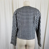 Mister Leonard Large Houndstooth Print Tweed Cropped Jacket Womens 12 Woven Wool
