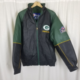 Vintage Pro Player Green Bay Packers Leather Double Sided Bomber Jacket Mens M