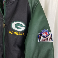 Vintage Pro Player Green Bay Packers Leather Double Sided Bomber Jacket Mens M