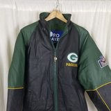 Vintage Pro Player Green Bay Packers Leather Double Sided Bomber Jacket Mens M