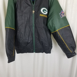 Vintage Pro Player Green Bay Packers Leather Double Sided Bomber Jacket Mens M