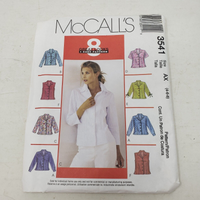 McCall's 3541 EASY Button Front Shirts Sewing Pattern Sleeve Variations 4-6-8 AX