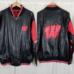 Vintage GIII Wisconsin Badgers Vegan Faux Leather Bomber Jacket Letterman Mens L