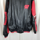 Vintage GIII Wisconsin Badgers Vegan Faux Leather Bomber Jacket Letterman Mens L