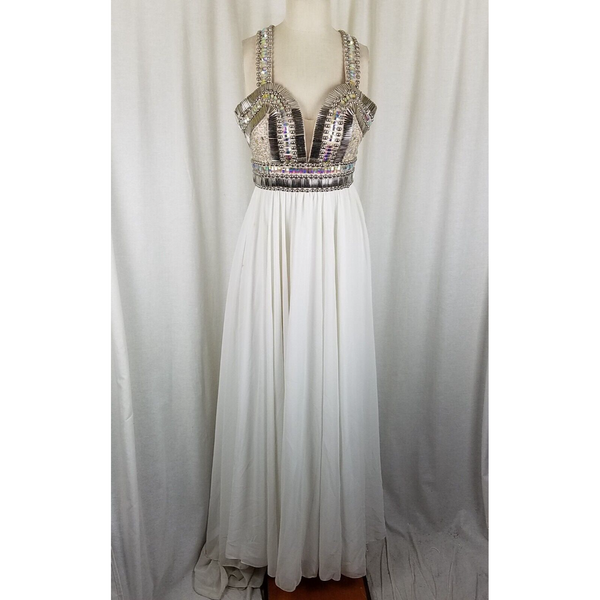 Terani Couture Beaded Goddess Dress Long Maxi Womens 2 Formal Prom Pageant Gown