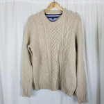 Tommy Hilfiger Lambswool Chunky Cable Knit Fishermans Sweater Mens L Cream