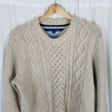 Tommy Hilfiger Lambswool Chunky Cable Knit Fishermans Sweater Mens L Cream