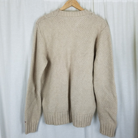 Tommy Hilfiger Lambswool Chunky Cable Knit Fishermans Sweater Mens L Cream