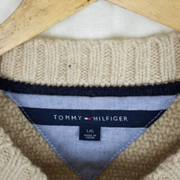 Tommy Hilfiger Lambswool Chunky Cable Knit Fishermans Sweater Mens L Cream