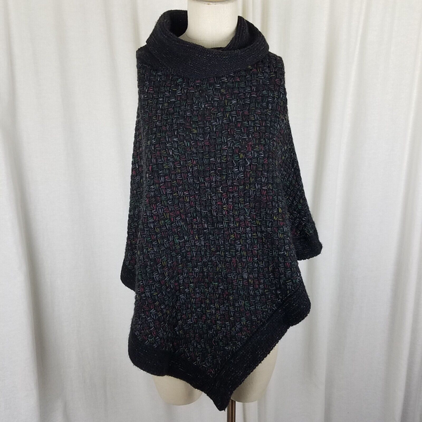 Steve Madden Cowl Neck Crosshatch Woven Knit Sweater Cape Poncho Womens OS