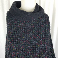 Steve Madden Cowl Neck Crosshatch Woven Knit Sweater Cape Poncho Womens OS