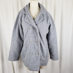 LL Bean Polartec Fleece Double Breasted Peacoat Jacket Short Coat Womens L Gray