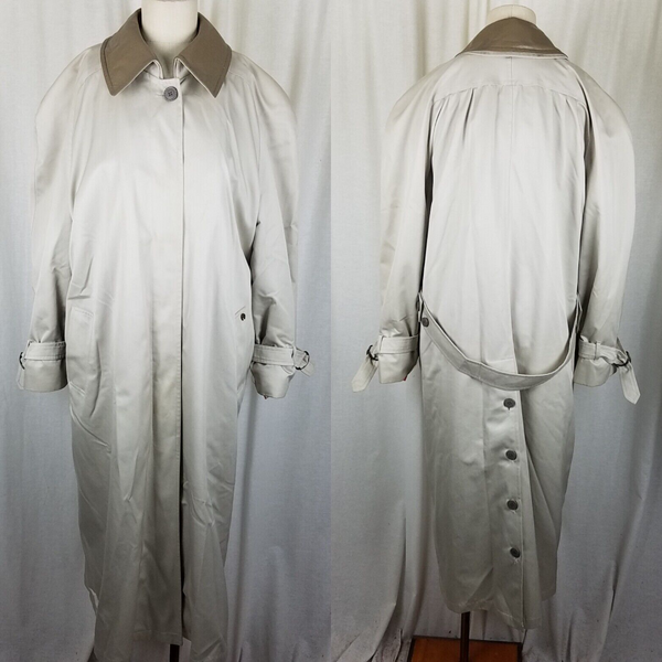 Etienne Aigner Insulated Long Maxi Leather Collar Trench Coat Womens 16W Plus